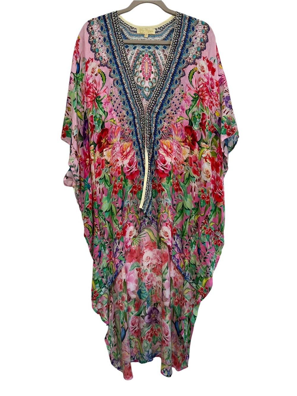 True Colours by La Moda Viscose Silk Multicolor Floral Open Caftan Coverup